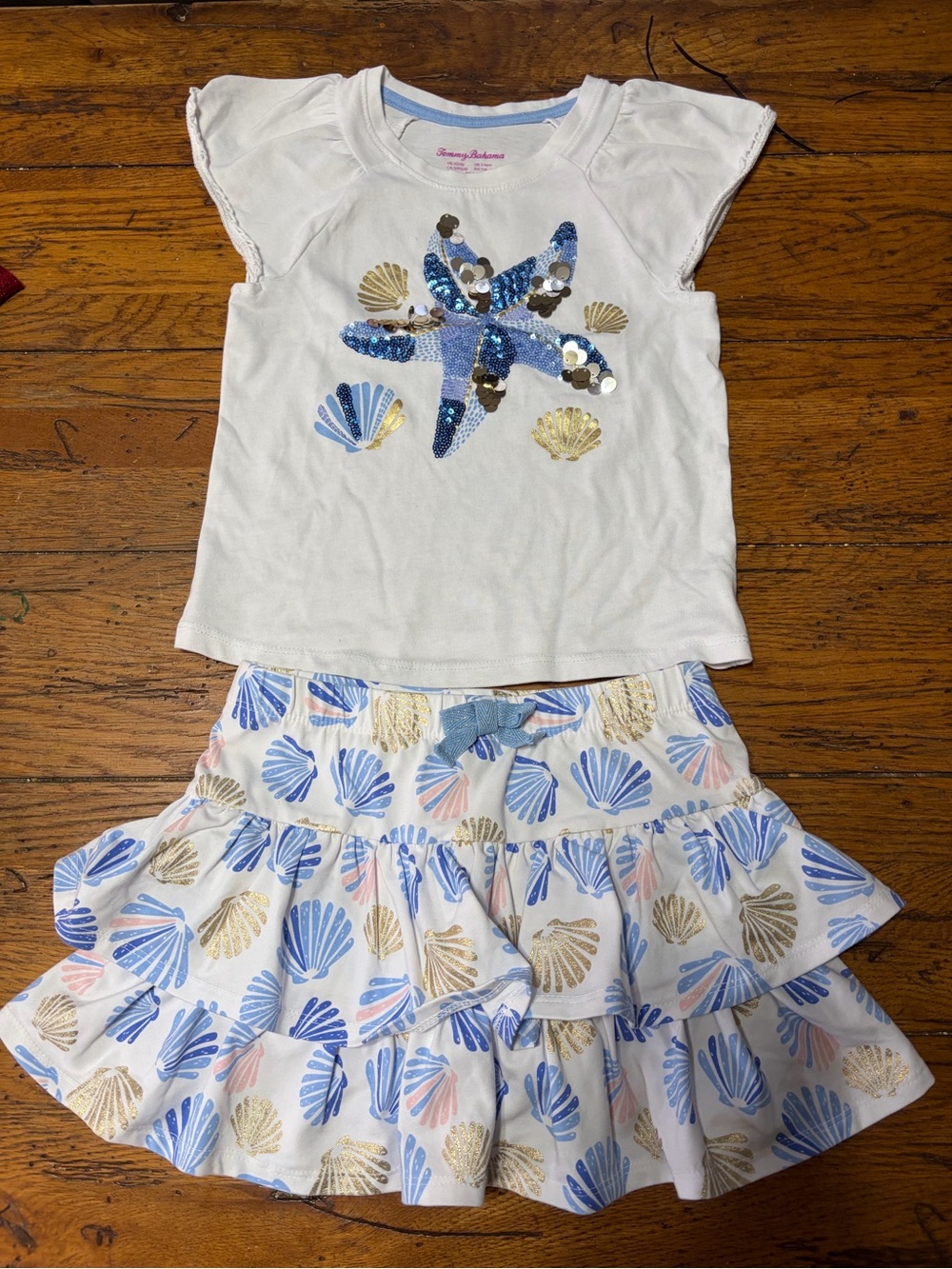 Tommy Bahama White Top & Seashell Tiered Skirt - Blue/Gold/Pink